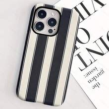 Stylish Black And White Striped Phone Case For Iphone 16 Pro Max, 15 Pro, 13, 11, 12, XS, 8 Plus, And 7, Glossy 2-In-1 Design - Black - View 3