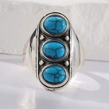Fashionable Bohemian Style Synthetic Oval Turquoise Ring For Women - Ideal Accessory For Festivals And Parties, A Great Gift For Her - Silver - View 6