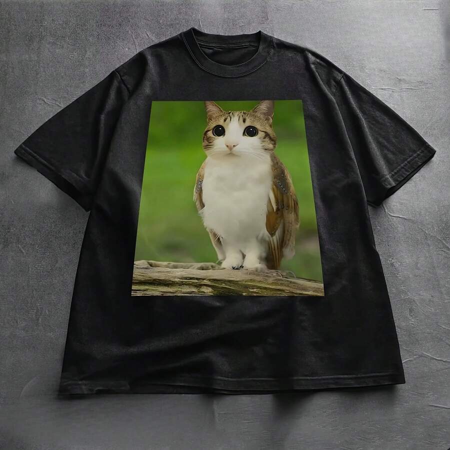 Meowl Meme Cat Tshirt Funny Cat Meme Tee Cat And Owl Brainrot Meowl Tee Unhinged 90s Kitten Tee Funny Graphic Shirt Fashion Tee - 款式 - 查看 1