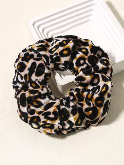 1 szt. Elegancka, duża gumka do włosów z aksamitu w panterkę, boho, swobodna, poliestrowa ozdobna