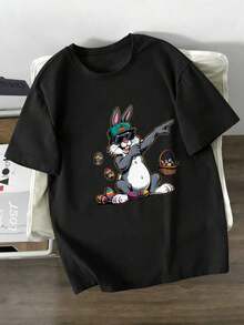 Camiseta de Hombre con Estampado y Hombros Caídos Manfinity - Negro - Ver 3