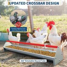 Heavy Duty Galvanized Steel Poultry Feeder Trough – 114cm Large Capacity, Rotating Crossbar & Drainage Holes, Rustproof & Weatherproof, Easy To Clean & Assemble – Appropriate For Chickens, Ducks - Red Signal - View 5