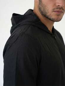 Men's Durable Windbreaker Jacket With Hood And 2 Pockets - 黑色 - 查看 3