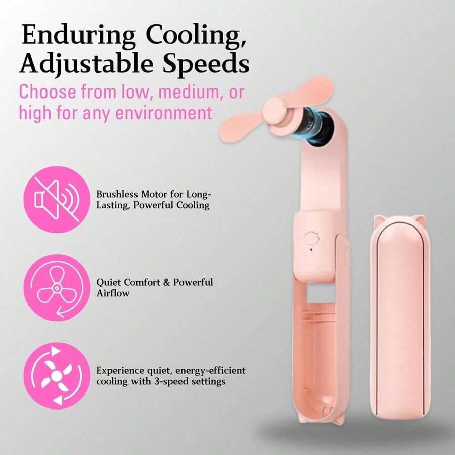 Ventilador portátil de mano mini, ventilador de mano recargable USB 3 en 1 plegable y linterna, adecuado para viajes, extensiones de pestañas, lindo y compacto para el bolsillo de mujeres/niñas - admirador - Ver 1
