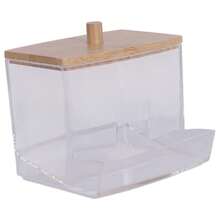 3-Piece Cotton Swab Holder Set With Bamboo Lid And Transparent Acrylic - A - 查看 2