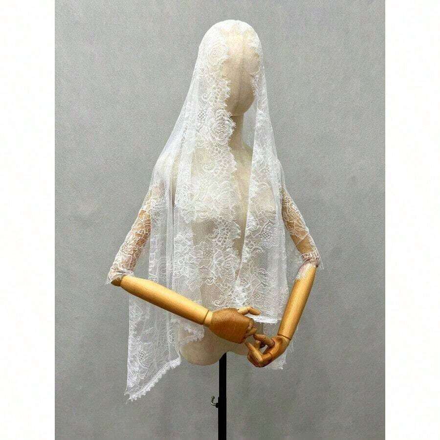 Bride Lace White Shawl Veil Shawl, Black Latin Wedding Veil Halloween Valentine's Day Valentines Autumn Accessories - màu đen - Xem 1