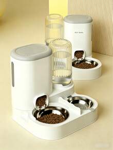 2-In-1 Pet Feeding And Drinking Set, Dry And Wet Separation, Integrated Cat Food And Water, Automatic Cat/Dog Supplies With Food Bowl, Durable Plastic Material, No Battery Required, Easy To Clean, Durable, Pet Food And Water Station, Pet Drinking And Feeding Solution. Suitable For Various Pets, Providing Ample Water And Healthy Feeding. - 1L-2.2L - View 2