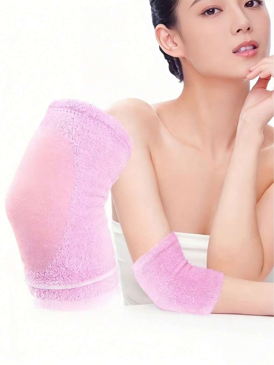 2pcs Elbow Moisturizing Sleeves, Elbow Gel Covered Heel Socks, Elbow Pads, Suitable For SPA Moisturizing, Nourishing Dry Cracked Skin Care - Pink - View 1