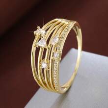 1 chiếc nhẫn nữ thiết kế mặt rộng kết hợp các đường hình học, đính đá Cubic Zirconia. - Nhiều màu - Xem 13