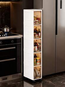 1pc 20cm/7.8in Narrow Gap Storage Cabinet, 3-5 Tier Flip-Top Storage Cabinet, Thick Plastic Caster Storage Cabinet, Multi-Layer Living Room Clothes Household Dust-Proof Storage Rack - Clear - View 9