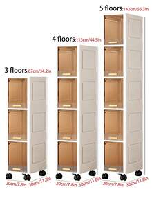 1pc 20cm/7.8in Narrow Gap Storage Cabinet, 3-5 Tier Flip-Top Storage Cabinet, Thick Plastic Caster Storage Cabinet, Multi-Layer Living Room Clothes Household Dust-Proof Storage Rack - Clear - View 4