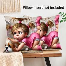 2pcs/Set Realistic Cartoon Shih Tzu Girl Print Soft Polyester Pillow Case, 45x45cm (17.72x17.72inch), Zippered, Machine Washable, Suitable For Home Decor, Living Room, Bedroom, Porch, Garden, Hotel, Cafe, Outdoor (Cushion Covers Only - Insert Not Included) - Multicolor - View 5