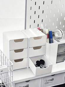 Caja de almacenamiento con estilo de cajón de 3 niveles: un organizador portátil de suministros de oficina, joyas y cosméticos. Diseñado con compartimentos multifuncionales, apilable y ligero, adecuado para uso doméstico u oficina como organizador de escritorio o cajón para manualidades y accesorios. - Multicolor - Ver 4
