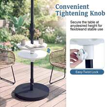COSTWAY 50cm Outdoor Adjustable Umbrella Table, Round Umbrella Table Tray For 38 Mm Patio Umbrella Pole, Portable Lightweight Table Top Side Table With Towel Rack Trough For Backyard, Poolside, Beach, Garden, White - White - View 6