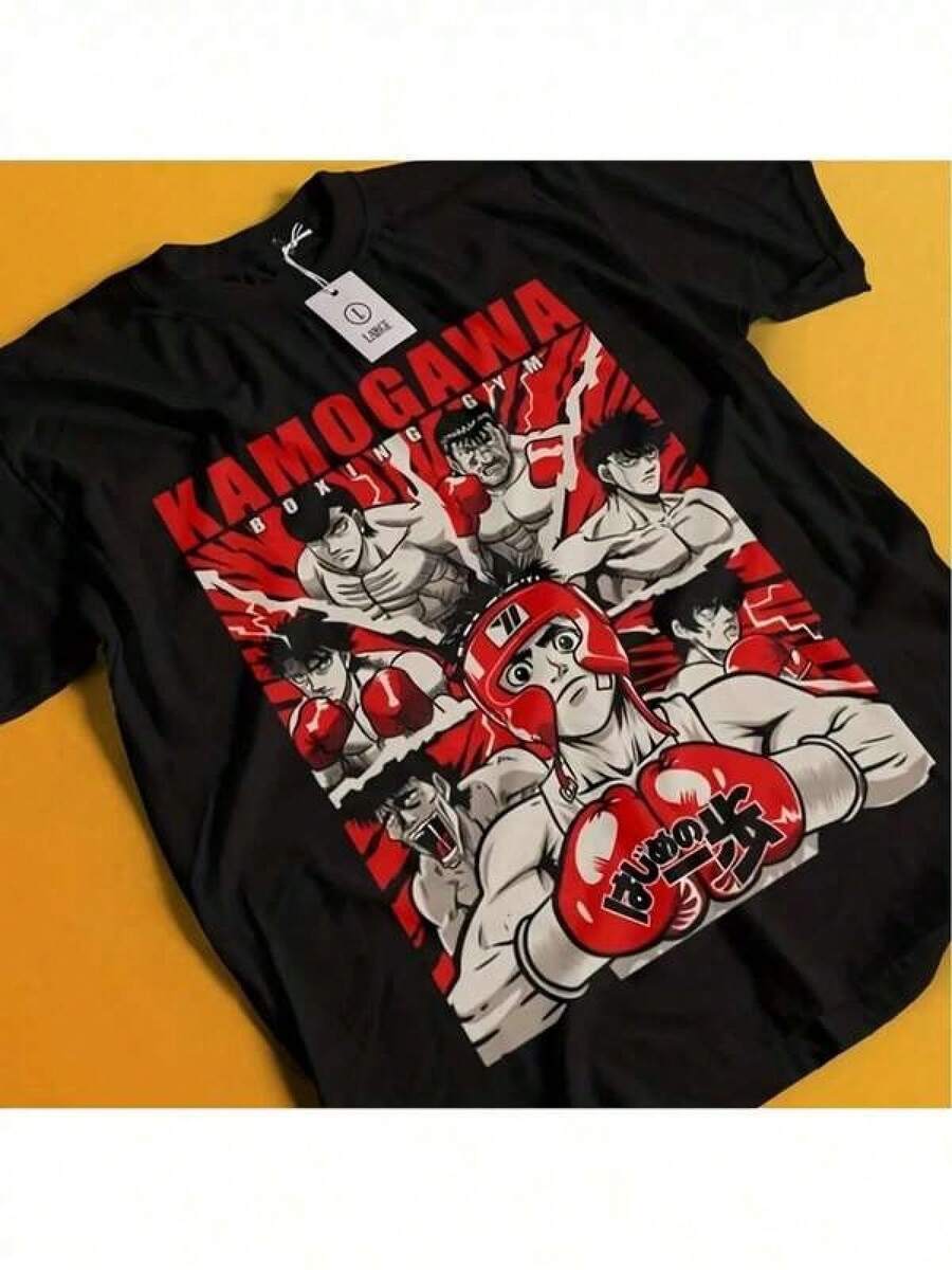 Unisex T-Shirt Made Of Pure Cotton, Men's Anime Print, Casual, Short, With Sleeves, Spring And Summer Tops, Comfortable, Crew Neck T-Shirt, Hajime, No, Ippo, Anime Manga T-Shirt, Boxing Manga Characters Makunouchi, Mamoru, Ichiro, Miyata, Ryo, Mashiba - Black & Red, Iconic Logo Design, Casual & Wearable, For Fans, Crew Neck, Short Sleeves, Cover, All Year Round. Casual Crew Neck, All Year Round Comfort, Regular Fit, All Year Round T-Shirt, Graphic T-Shirt, Comfortable Fit, Summer T-Shirt, Blouse, Basic Tops, T-Shirt, Soft Cotton, Casual Everyday Wear, Cool And Cute, Breathable Fabric, Simple Classic, All Year Round Style - màu đen - Xem 1