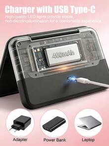 LED Makeup Mirror, Lighted Makeup Mirror, Portable Mini Makeup Mirror, USB Rechargeable LED Lighting Travel Makeup Mirror, Dimmable Vanity Mirror With 3 Color Lighting Modes - White, Natural, Warm, Touch Screen Brightness Adjustment, Multi-Functional Tabletop Makeup Mirror For Student Dorm, Travel, Makeup, Office, Bedroom, Best Gift For Women On Valentine's Day/Mother's Day - Multicolor - View 3