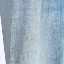 1pc Japanese Style Linen Curtain, Linen Fabric, Softens Outdoor Light, Semi-Transparent, Top Rod Pocket Installation - Baby Blue - View 5