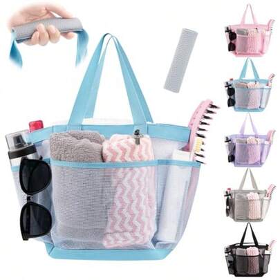 EILM Pable Mesh Shower Caddy With 8 Pocke For College Dorm Ro Lig Blue Quick Dry Hanging Bathro Organizer 1 Pack