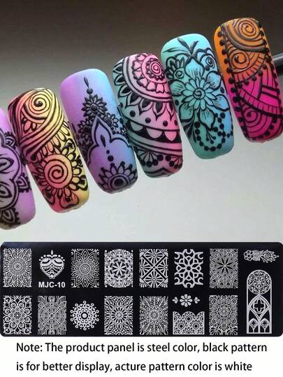 1 khuôn dập móng tay Mandala ren, khuôn dập móng nghệ thuật bằng thép không gỉ, khuôn in hoa phong cách Boho cổ điển, dụng cụ làm móng DIY tái sử dụng cho móng giả, dụng cụ làm móng cho người mới bắt đầu, khuôn dập móng nghệ thuật ren retro để tự trang trí móng, dụng cụ làm móng, dụng cụ làm móng