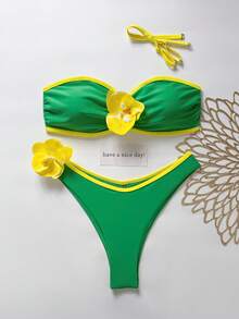 Bộ bikini 2 mảnh dành cho nữ, dây đeo điều chỉnh được, kiểu dáng thời trang và thanh lịch, thích hợp cho kỳ nghỉ hè ở bãi biển. - Màu xanh Bạc hà - Xem 2