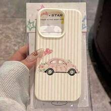Funda para teléfono: Esta funda de TPU de una sola pieza presenta un diseño creativo que incorpora rayas rosas, motivos de corazones y coches de estilo *vintage*. Es compatible con diversos modelos, incluidos el  17 Pro Max/17/16 Pro Max/15/13/12/11, entre otros. Al ofrecer una protección de cobertura total, la funda está fabricada con un material suave que proporciona una excelente resistencia a las caídas. - Color 1 - Ver 6