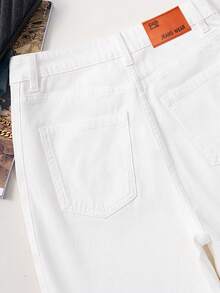 Women's Casual Straight Leg Loose Fit Jeans With Pockets, Fashionable Straight Jeans, Washed Denim Loose Fit Jeans, Vintage Casual Style, Wide Leg And High Waist For Everyday Wear, Comfortable, Stretchy And Suitable For All Seasons - 白色 - 查看 7