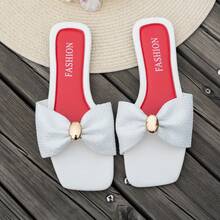 女士平底方头优雅编织沙滩凉鞋，春夏款 - 白色 - 查看 11