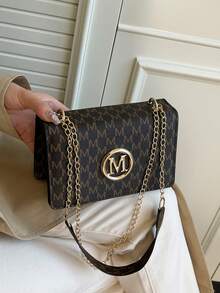 Mini bolso cuadrado de cuero PU de unicolor de moda con cadena para el hombro y bandolera - Café - Ver 4