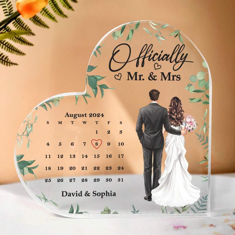 1件定制照片情侣结婚周年纪念亚克力心形牌匾，个性化竖款长方形亚克力牌匾，送给父母的结婚周年纪念礼物，个性化周年纪念礼物，结婚周年纪念礼品，送给妻子或丈夫的礼物 - 适合所有人的最佳个性化礼物，家居装饰客厅，周年纪念牌匾，结婚周年纪念牌匾，送给情侣的最佳个性化礼物，送给妻子或丈夫的理想周年纪念礼物。