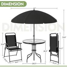 Vongrasig 6 Pieces Folding Patio Dining Set, All Weather Small Metal Outdoor Table And Chair Set, Garden Patio Furniture Set W/Umbrella, Glass Table & 4 Folding Chairs For Lawn, Deck, Backyard, Black - 黑色 - 查看 3
