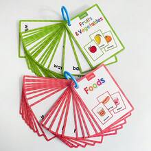 Lachilly 兒童蒙特梭利教育閃卡套組－學習食物、數字、顏色與形狀、蔬菜水果、身體部位、交通工具、動物，幼兒英文口袋閃卡，早期學習教育玩具，自閉症學習玩具 - 彩色 - 查看 10