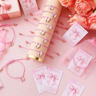 60 Pcs Baby Shower Party Supplies Baby Shower Gifts For Guest Pink Bow Bracelets Gift Bulk Pink Bow Baby Shower Party Favors Bowknot Braid String Bracelets For Women Cute Bowknot Jewelry Gifts For Wedding Best Friends Birthday Gifts Bags