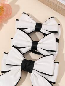 3pcs Soft Leather White Bow Hair Clips & Headband Set, Suitable For Girls Daily Wear, Elastic Hair Ties, Teenage Hair Accessories, All Seasons - White - View 4