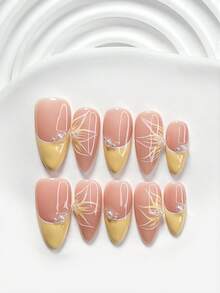 10pcs Gentle French Manicure Set, Includes Polygel Nail Kit, Hand-Painted Yellow Hollow Gradient Floral Nail Decor, White Pearl Decor, Suitable For Wedding Nails, Yellow Nail Polish, With Nail Tools (1 Jelly Sticker + 1 Nail File), Available In 3 Sizes: Square, Short Square, Almond, Suitable For Parties, Daily Wear, Events, Photography, Spring/Summer Commute - Nhiều màu - Xem 17