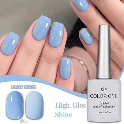 15毫升浅蓝色凝胶指甲油 - 可卸凝胶指甲油 - LED固化，光泽亮丽，适合DIY美甲沙龙和家庭使用，是艺术美甲的理想之选，兼容LED灯，女士美甲护理礼品，艺术美甲饰品