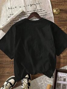 Camiseta Casual de Manga Corta con Cuello Redondo y Estampado Gráfico Outer Bank, Diseño Minimalista para Uso Diario, Color Negro, Verano - Negro - Ver 2