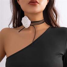 1pc Black Camellia Necklace Choker, Versatile Rose Neck Chain, Adjustable Silk Rope Gothic Victorian Y2K Necklace, Fashion Jewelry For Women, Suitable For Valentine's Day, Mother's Day, Party - Burgundy - View 12