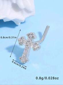1 chiếc khuyên mũi hình chữ L thiết kế hình thánh giá bằng đá Cubic Zirconia mạ bạc, trang sức xỏ mũi kiểu Y2K dành cho nữ. - loại L - Xem 3