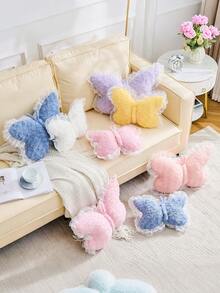 1 chiếc gối trang trí hình bướm, gối bông trắng có nơ ren, gối tựa dễ thương cho ghế sofa hoặc giường, trang trí nhà cửa, quà tặng mùa xuân/hè, quà tặng Ngày của Mẹ. - Màu Hồng baby - Xem 6