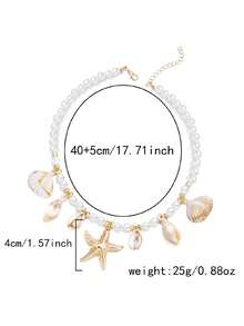 Mặt dây chuyền hình vỏ sò, sao biển và ốc xà cừ phong cách Bohemian, đính ngọc trai giả, thích hợp cho kỳ nghỉ biển. - Nhiều màu - Xem 5