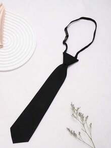 Adjustable Black Elastic Necktie.  And Versatile, Simple And Casual, Suitable For Academic, JK Uniform, And Professional Shirt Occasions. Suitable For Both Men And Women, Can Be Paired With School Uniforms. Also Particularly Suitable For Men's Business Occasions. - 1pcs - 查看 5