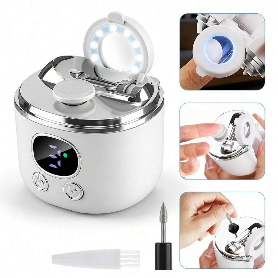 Hailicare Multifunctional Electric Nail Clipper, 3-Speed Adjustment, Dual Blade Switchable, With Magnifying Glass, All-In-One For Trimming, Grinding And Dead Skin Removal, With Display Screen, LED Night Light, Compact And Portable, Type-C Charging