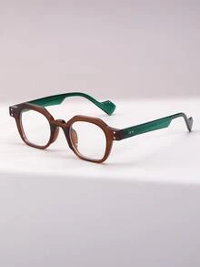 1 Pair Women's Geometric Rivet Retro Versatile Decorative Non-Prescription Glasses, Suitable For Daily Wear - Clear - View 2