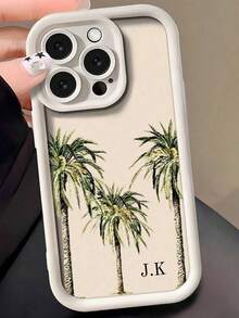 Étui de téléphone personnalisé avec palmier, coque de protection personnalisée avec lettres, style tropical d'été antichoc. Étui de téléphone esthétique quotidien, convient aux amateurs de plage. Étui de protection de téléphone personnalisé pour vacances, compatible avec iPhone 11/12/13/14/15/16 Pro Max - Blanc - Voir 5