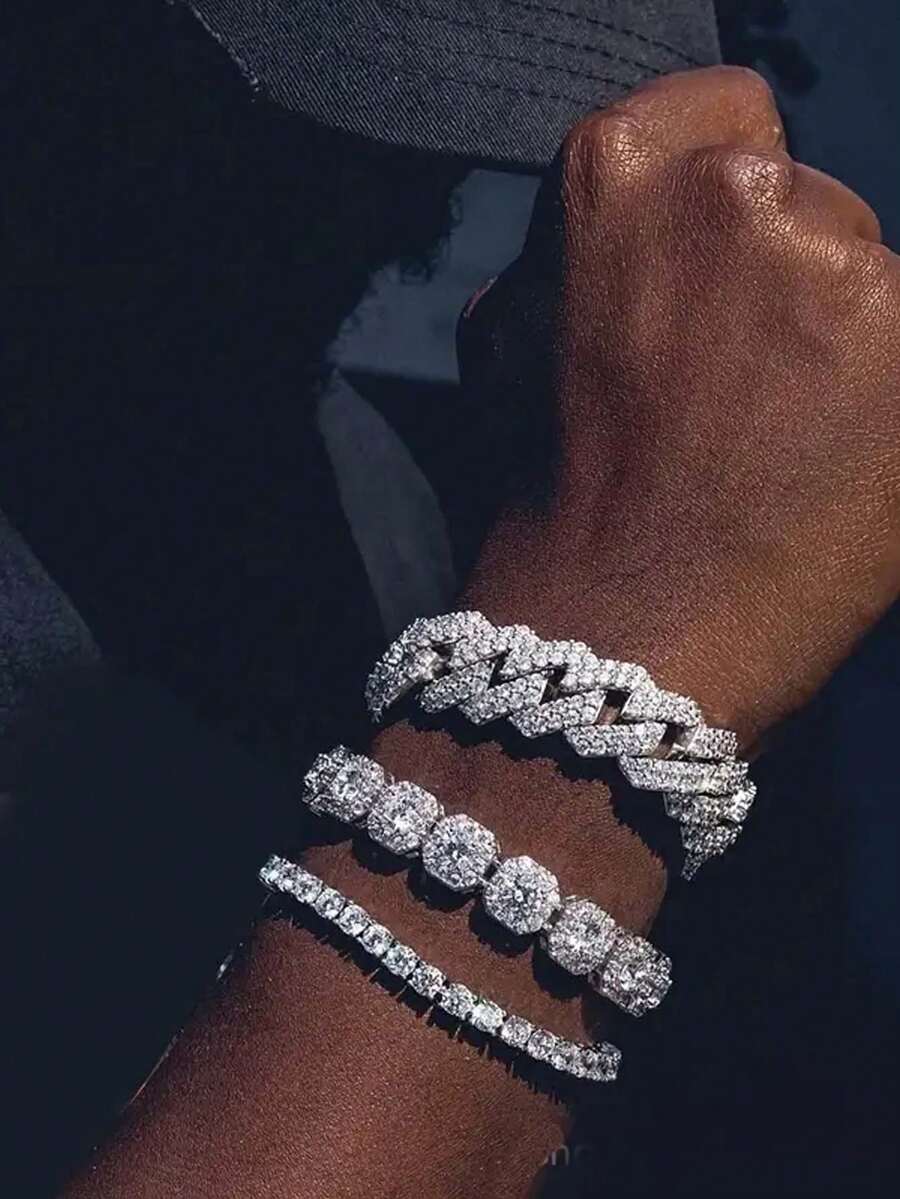 Set 3 Buah Gelang Rantai Kuba Mengkilap, Gelang Hiphop, Hadiah Luar Biasa untuk Hari Thanksgiving, Natal, Pesta Ulang Tahun