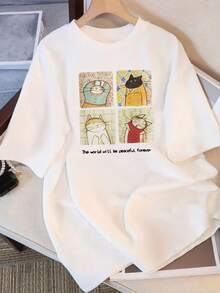 100% Pure Short-Sleeved T-Shirt For Women In Summer Oversize Loose Casual Versatile Letter Printed Short-Sleeved Top Ins100Cotton - trắng - Xem 9
