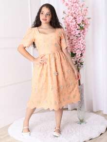 Junior Lace Dress - Coral Orange - View 2