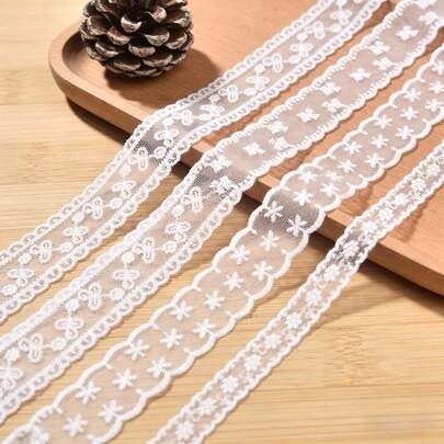 1 قطعة شريط دانتيل أبيض مطرز بزهور أنيق للفساتين الزفاف، قماش فينتاج للخياطة والحرف اليدوية وتزيين الهدايا