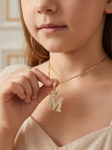 1 pieza Collar con colgante de corona de strass con cadena de acero inoxidable, adecuado para hombres y mujeres, elegante para fiestas, vacaciones, citas, uso diario y como regalo - Amarillo Oro - Ver 6