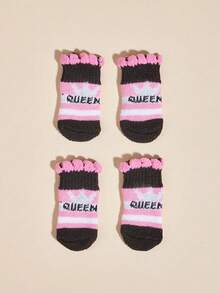 4pcs/Set Anti-Slip Pet Socks, Dog Socks, Cat Socks - Pink - View 6